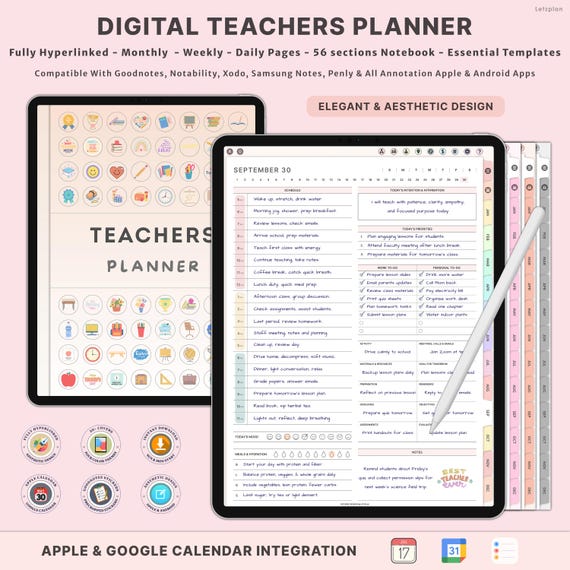 Undated Digital Teacher Planner with Lesson Templates for Goodnotes iPad Notability Noteshelf Samsung Academic Organizer Homeschool