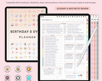 Digital Birthday Event Planner Guest List Organizer Party Checklist Template Event Planning Book Shower Graduation Party Budget Tracker