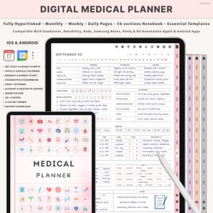 Mall för digital medicinsk planerare | Hälsoorganisatör | Medicinsk pärm | Läkemedelsspårare | Symtomspårare | Hälsojournal i PDF-format