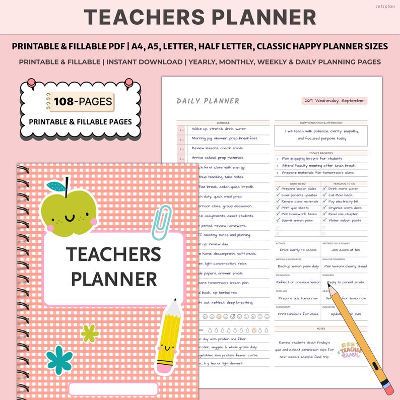 Printable Teacher Planner | Lesson Plans Classroom Organizer | Daily ...