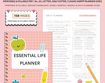 Planejador Essencial para Imprimir | Produtividade, Hábitos, Humor, Casa, Metas e Organização Diária