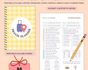 Afdrukbare reisplannerbundel | Ongedateerde reisroute en inpaklijst | Reisplanner | Budgetdagboek A4 A5 Brief | Invulbare pdf