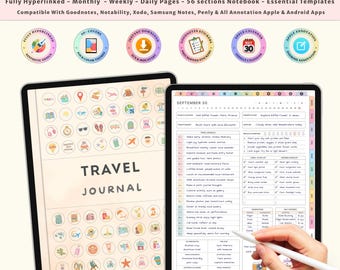 GoodNotes Digital Travel Journal | Trip Planner, Travel Diary, Packing List, Vacation Itinerary, iPad Notebook, Travel Budget Organizer