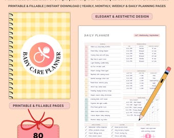 Pacchetto di pianificatori per neonati stampabili / Tracker del bambino senza data e registro delle cure giornaliere / Traguardo di alimentazione, sonno e pannolino in formato PDF A4 A5 Letter / PDF compilabile