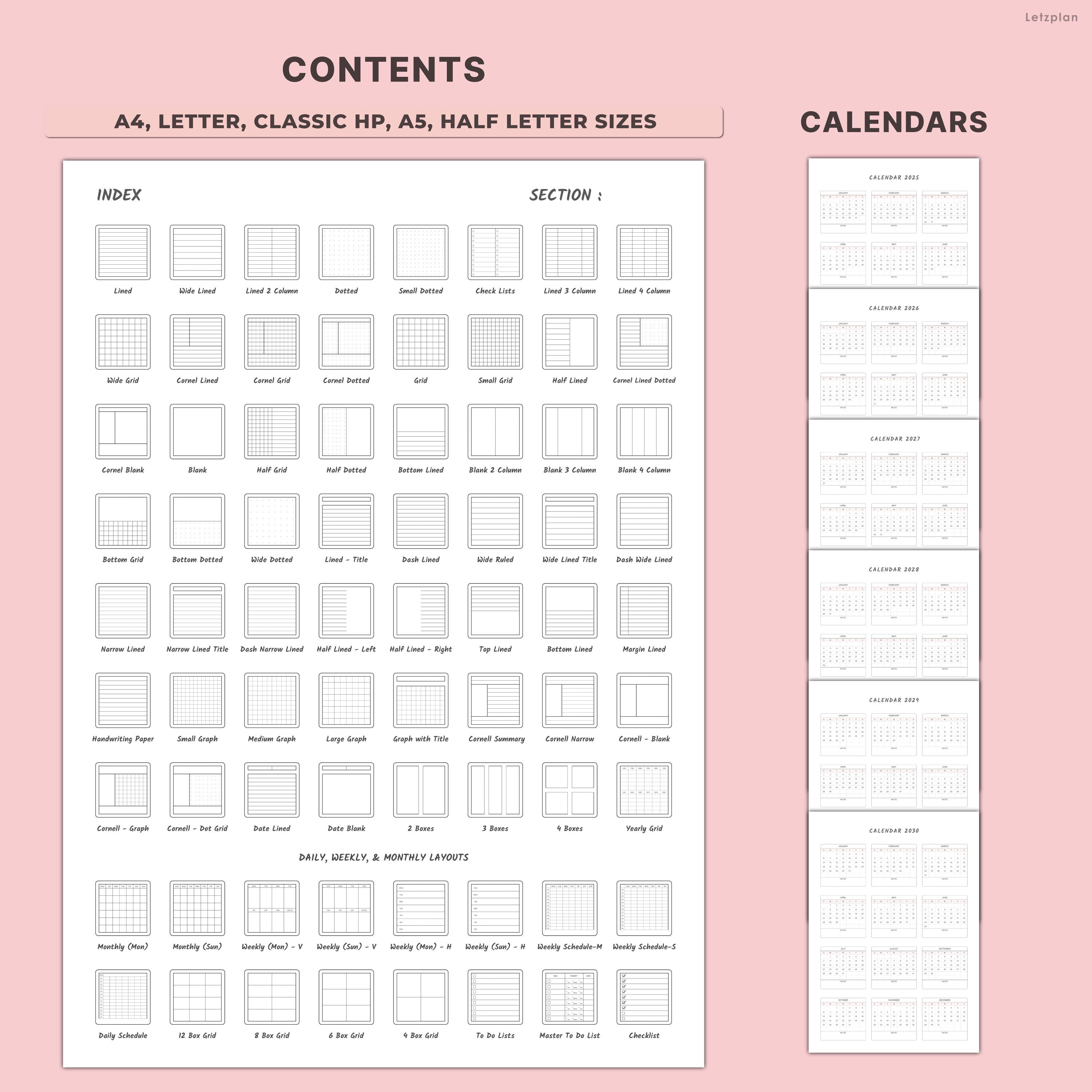 Printable Notebook Planner | Lined Dot Grid Graph Paper | Wide ...