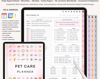 Digitaler Tierpflegeplaner Hund Katze Gesundheit Organizer Pet Sitter Checkliste Vet Tracker Mahlzeit Log Grooming Journal Pet Medizinische Sammelmappe PDF