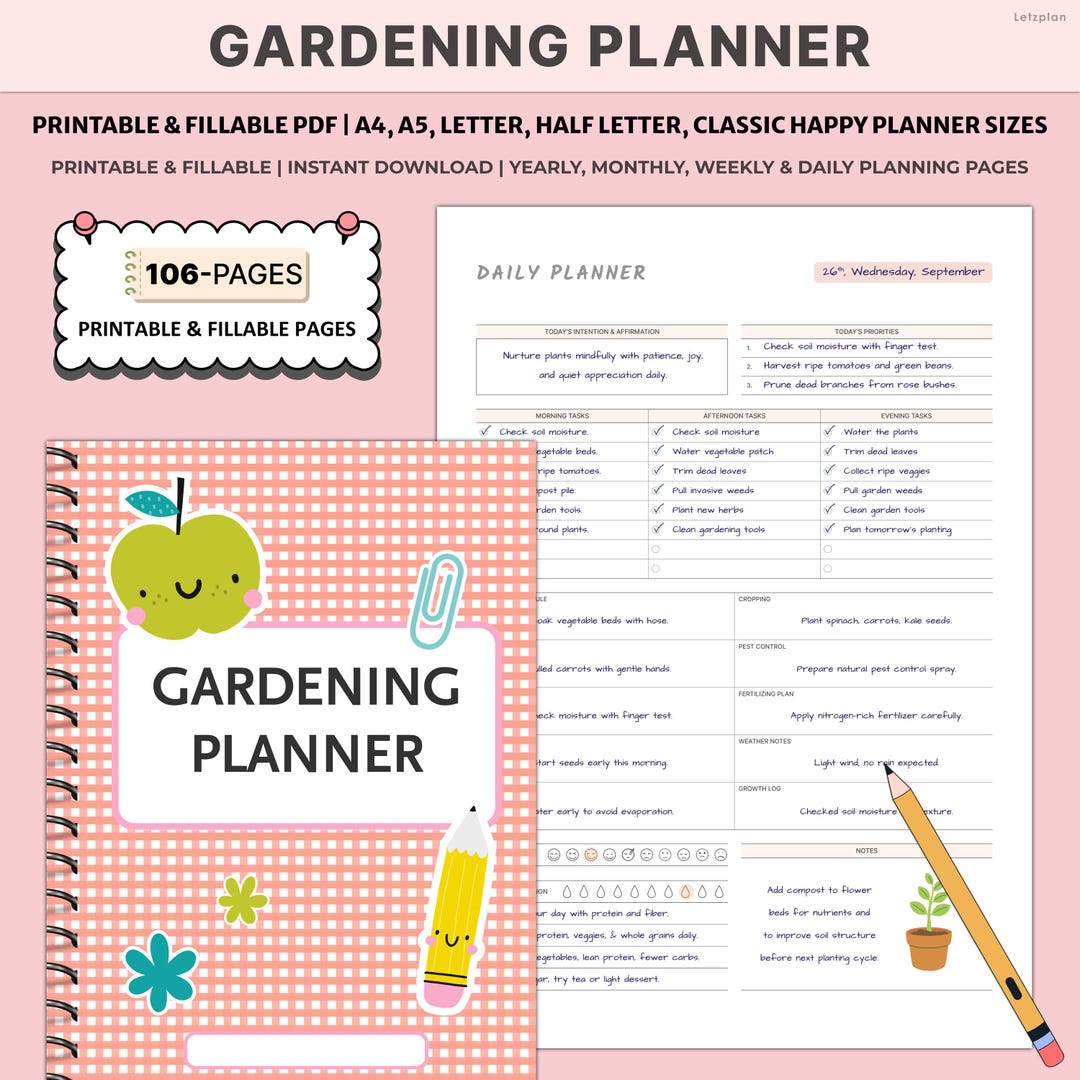 Printable Gardening Planner | Garden Journal Plant Care Logs | Planting ...