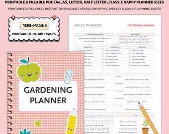 Pianificatore di giardinaggio stampabile / Diario del giardino Registri di cura delle piante / Monitoraggio di piantagioni, annaffiature e raccolti