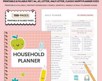 Printable Household Planner | Home Management Binder | Cleaning Budget Meals Family Organizer