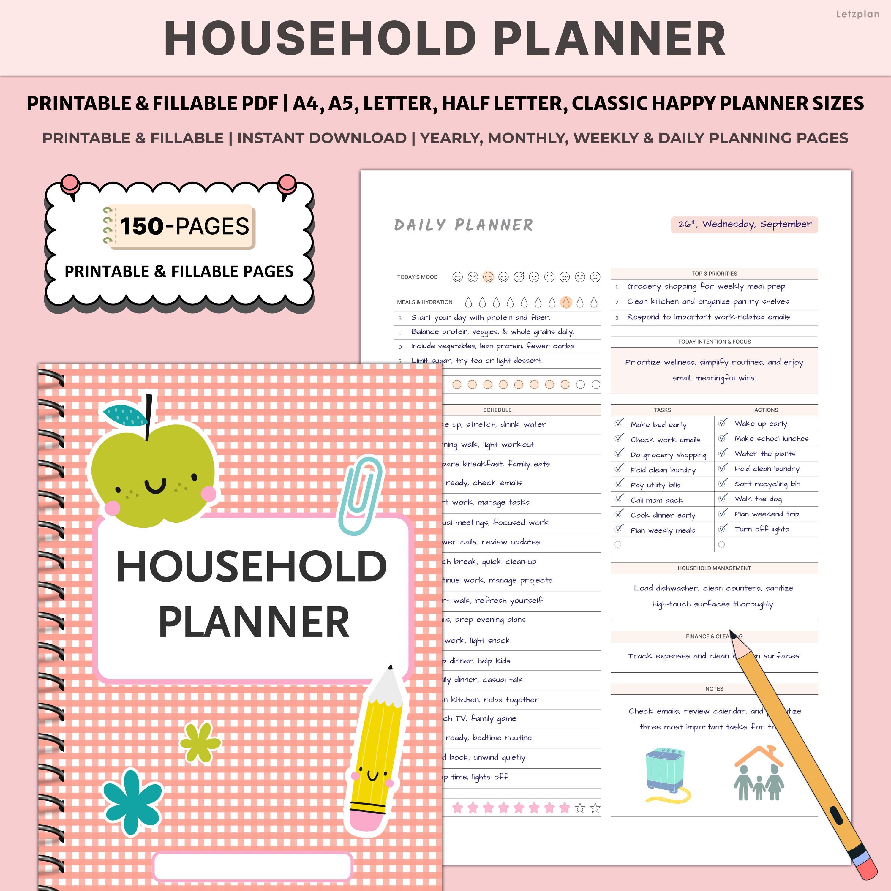 Printable Household Planner | Home Management Binder | Cleaning Budget ...