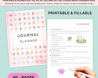 Journal Planner Printable | Bullet Daily Weekly Habit Tracker | Dot Grid Mood Pages A4 A5 Bundle