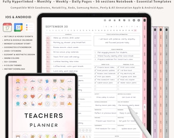 Digital Teacher Planner Undated Academic Lesson Planner for Goodnotes iPad Samsung Noteshelf Notability Daily Weekly Templates