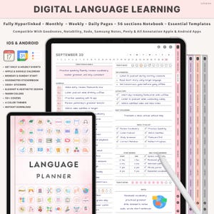 Digital Language Learning Planner GoodNotes Xodo Samsung Notes | English Spanish Japanese Korean French Grammar Vocabulary Notebook