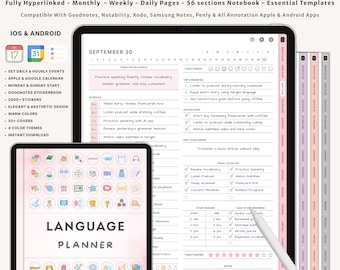 Digital Language Learning Planner GoodNotes Xodo Samsung Notes | English Spanish Japanese Korean French Grammar Vocabulary Notebook