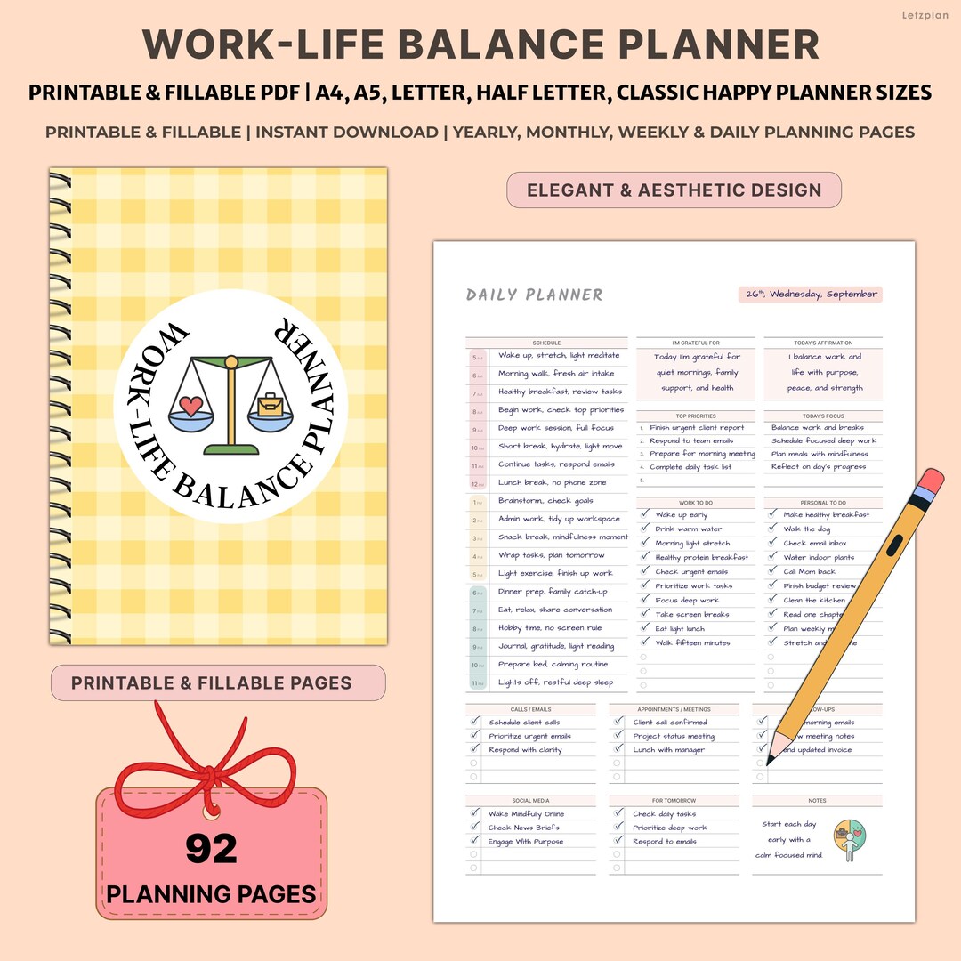 Work-life Balance Planner | Undated Office Organizer & Life Binder ...