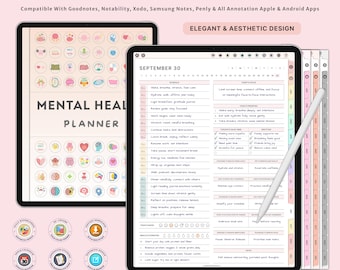 Digital Mental Health Journal, Self Care Planner, Therapy Log, Anxiety Relief Workbook, Guided Healing Journal, Mood Tracker Tools