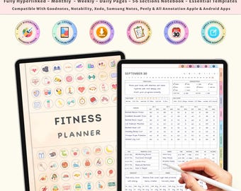 Digital Fitness Planner for iPad GoodNotes Notability | Undated Exercise & Weight Loss Journal | Meal Tracker Workout Log Health Planner