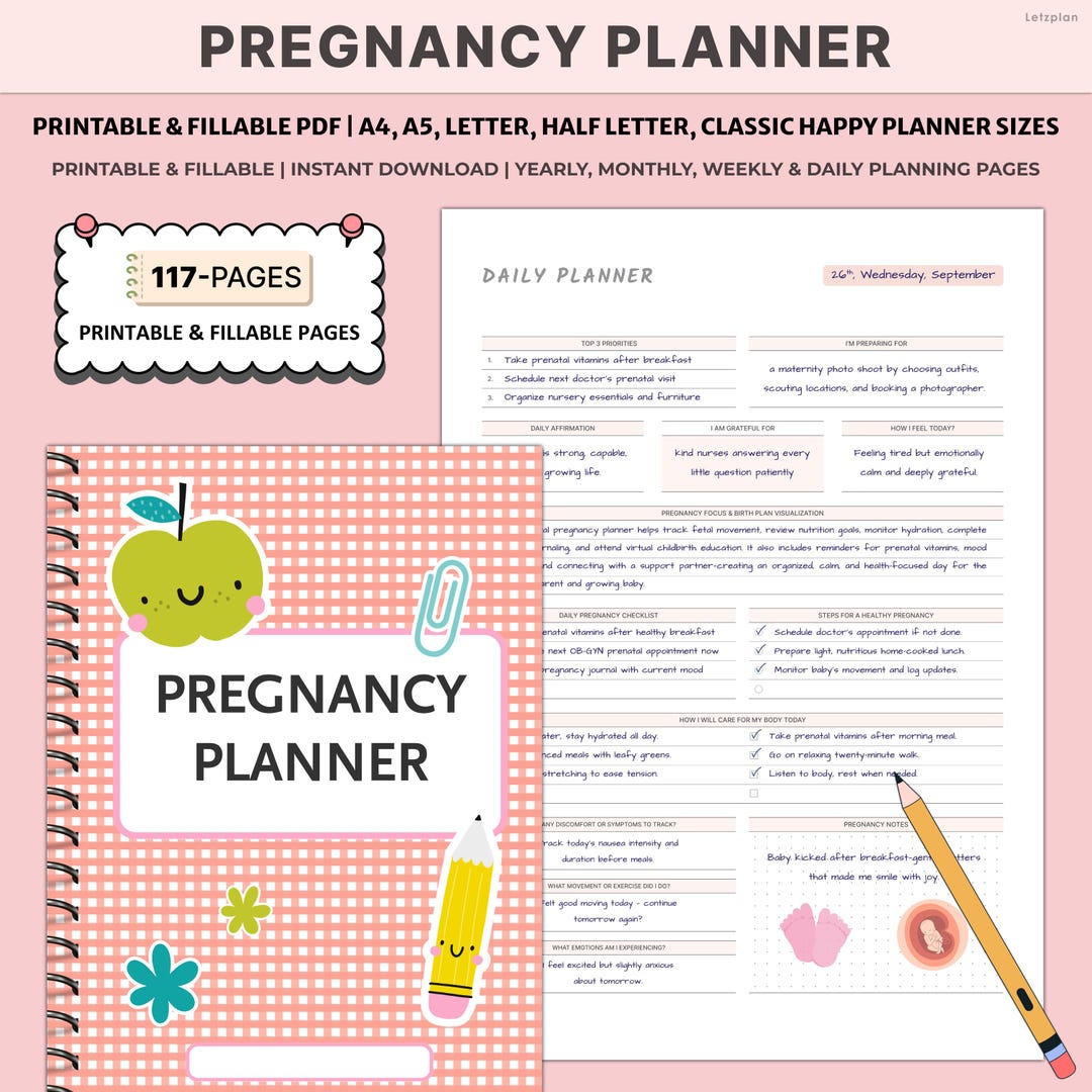 Printable Pregnancy Planner | Weekly Journal Checklists | Birth Plan ...