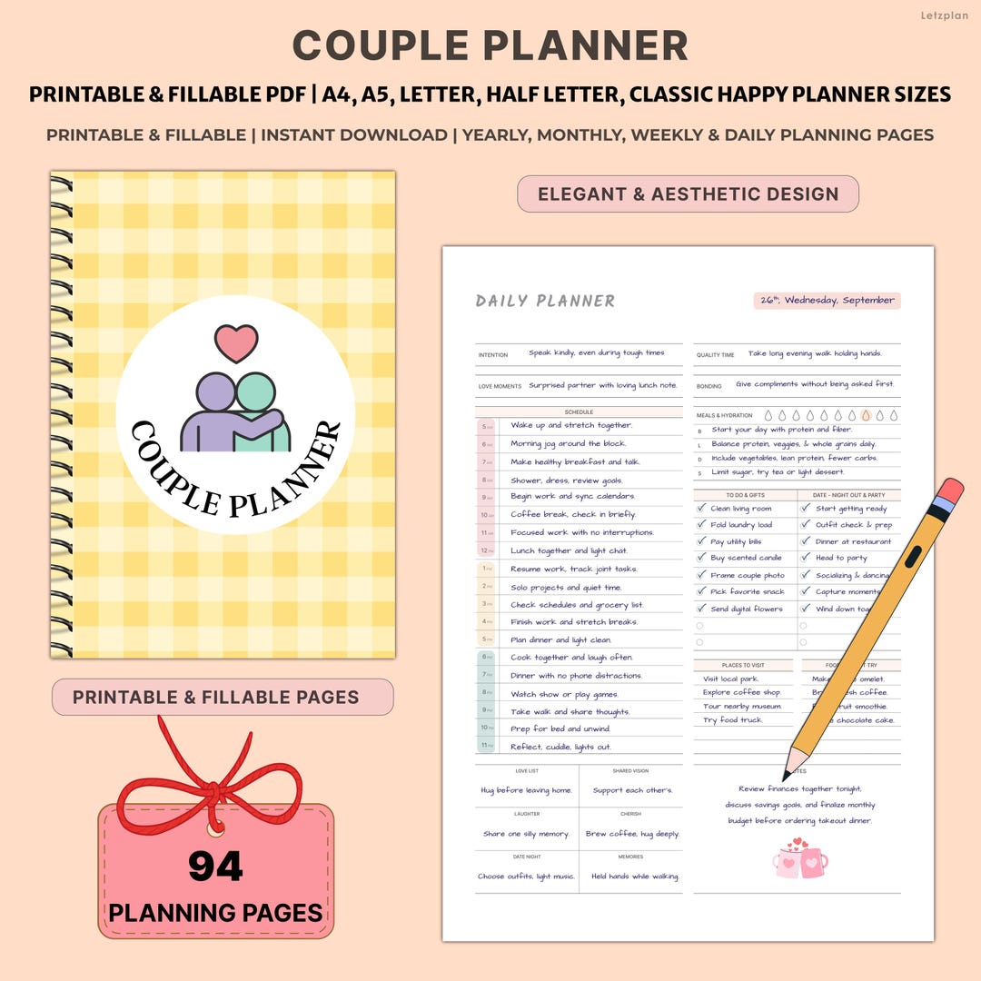 Printable Couple Planner Bundle | Undated Relationship Journal & Goal ...