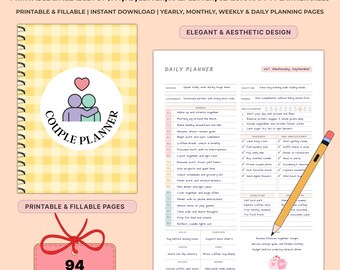 Printable Couple Planner Bundle | Undated Relationship Journal & Goal Tracker | Marriage Binder | Date Night Idea A4 A5 Letter | FillablePDF