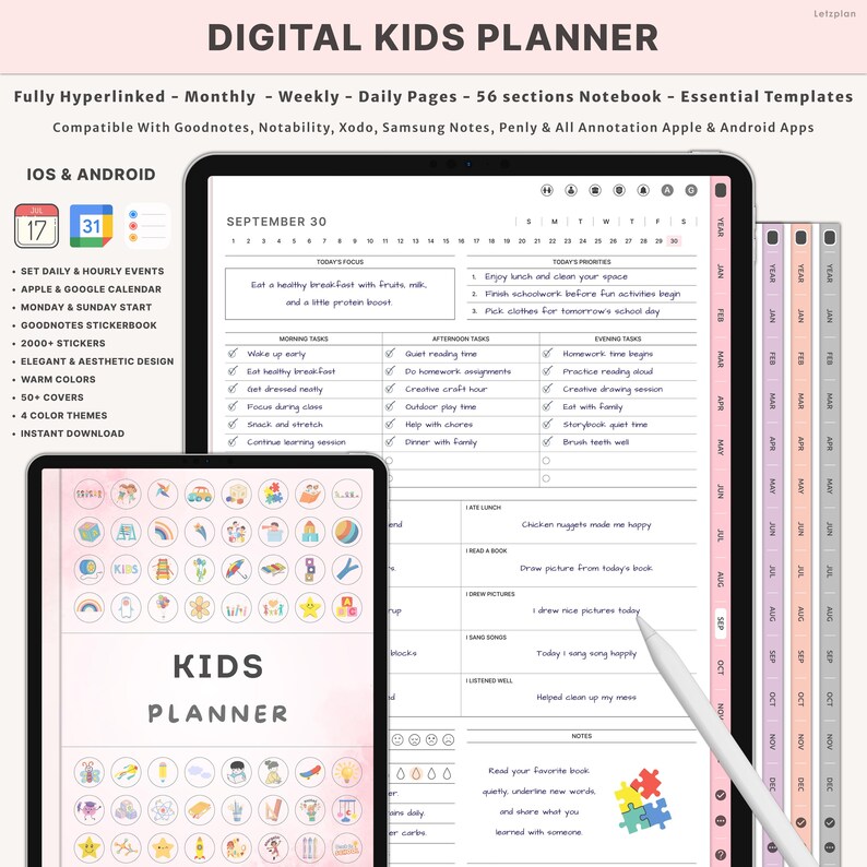 Digital Kids Planner for Daily Routine and Chores, Fun Kids Schedule ...