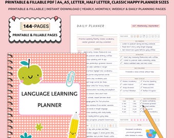 Afdrukbare taalleerplanner | Tijdschrift voor woordenschatgrammatica | Notebookpagina's voor taalstudie