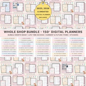 Digitale planner Hele shopbundel iPad Android Journaal Notebookstickers Budget Maaltijd Fitnessdoelen Goodnotes Notability Hyperlinked Set