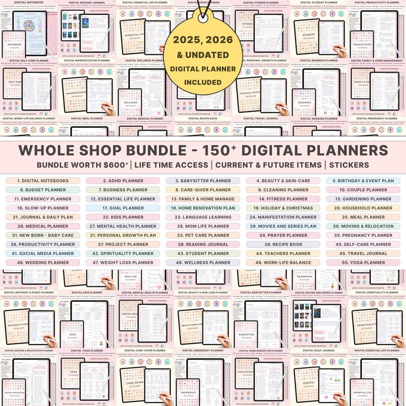 Digital Planner Whole Shop Bundle iPad Android Journal Notebook