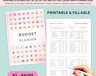 Budget Planner Printable | Monthly Bill Expense Tracker | Savings Debt Finance Binder | Weekly Paycheck A4 A5 Personal Planner Bundle