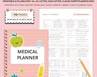 Printable Medical Planner | Health Records Binder | Medication Symptom Doctor Visit Logs