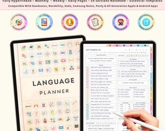Hyperlinked Digital Language Journal for Students | Study Korean Japanese French Spanish English | Vocabulary Grammar Tracker Planner PDF