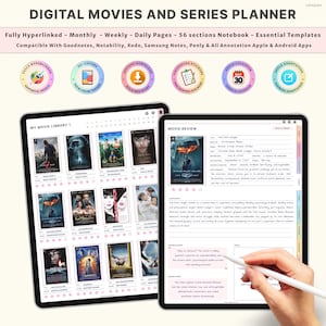Digital Movie and TV Series Journal for Goodnotes | Film Review Tracker | TV Show Log | iPad Planner | Digital Movie Planner for Series