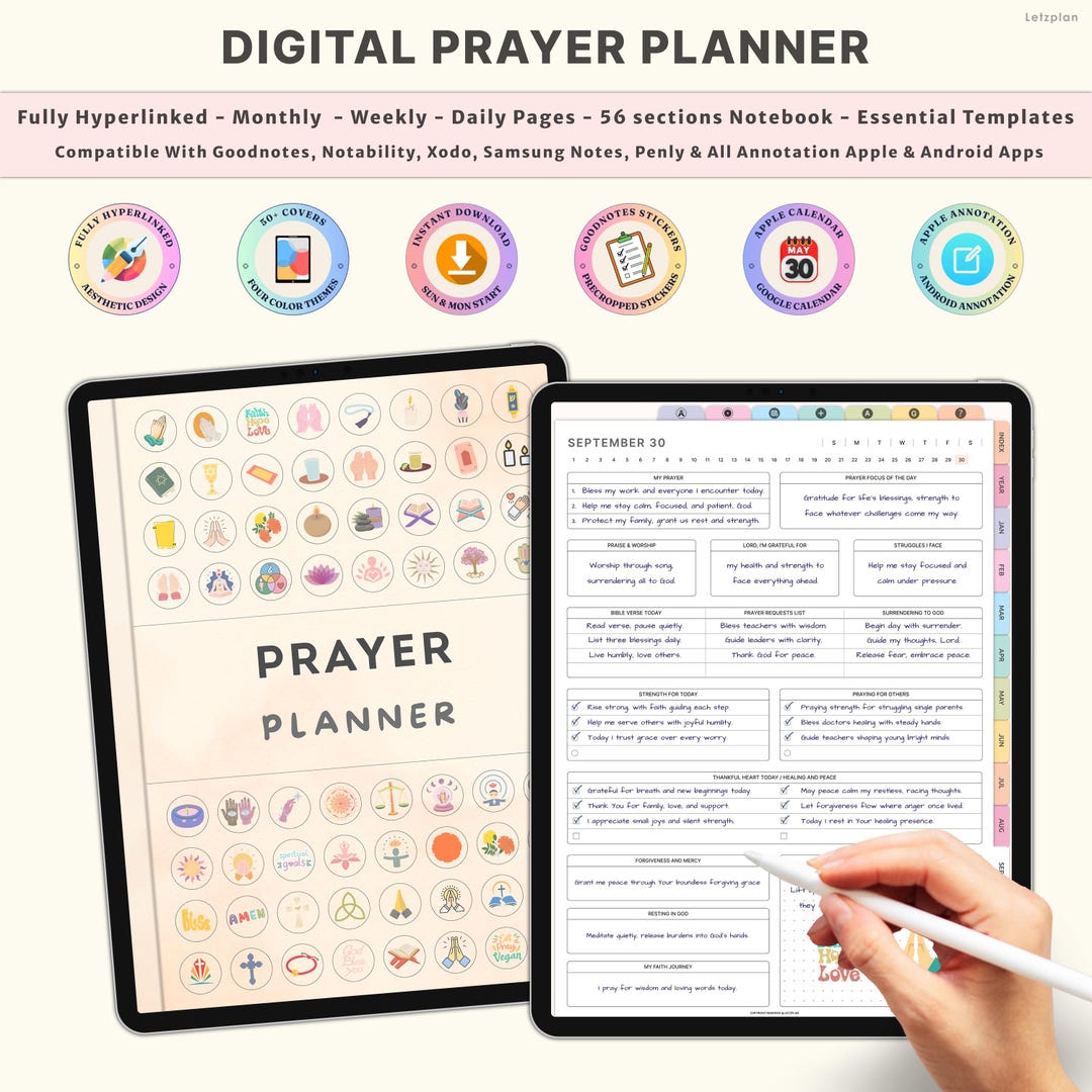 Christian Digital Prayer Planner Bible Journal | Faith Notebook Sermon ...