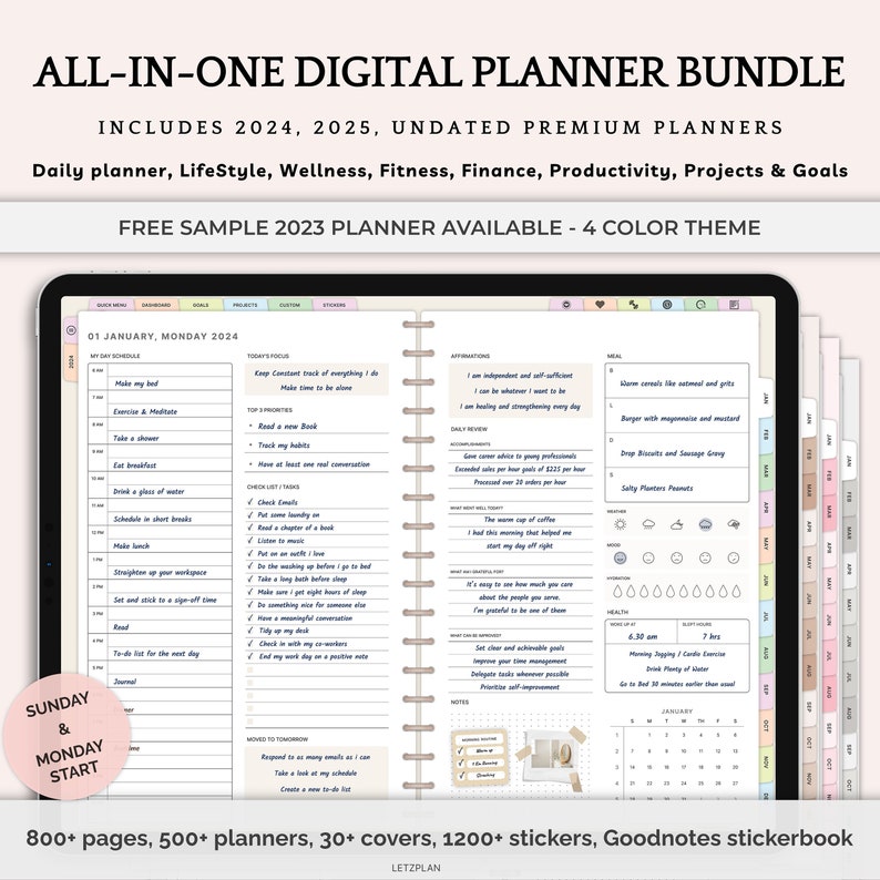 Digital Planner Goodnotes, Ipad, Notability Daily, Weekly, Monthly 20242025 Undated Digital