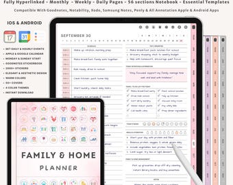 Centrum dowodzenia Digital Family Planner do organizacji domu | Tygodniowy harmonogram | Wykres obowiązków | Plan posiłków | Kalendarz | Aktywności dla dzieci