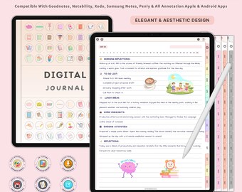 Digital 365 Days Journal for iPad GoodNotes Notability | Hyperlinked Daily Digital Notebook with Templates for Anxiety Wellness & Reflection