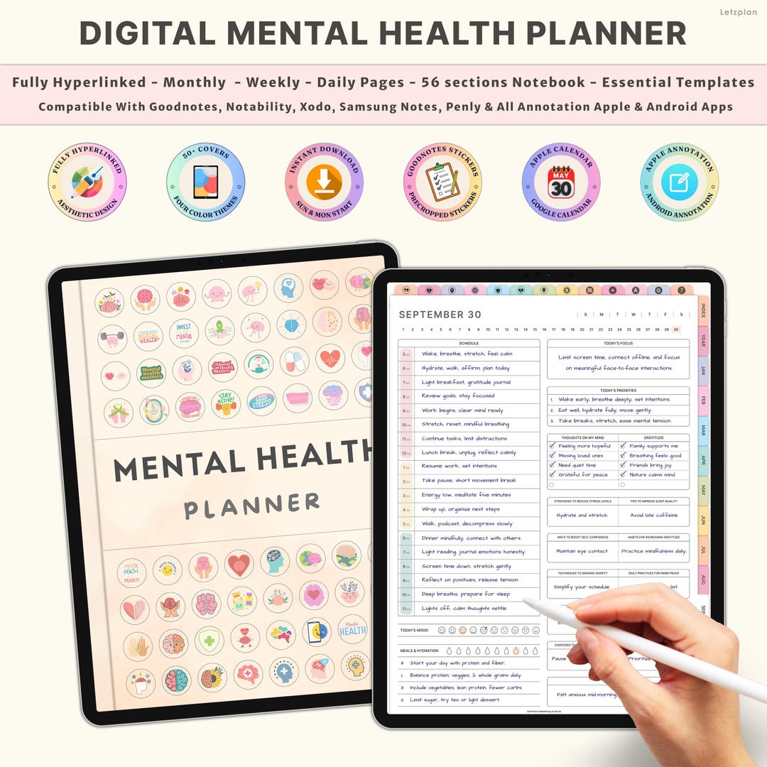 Digital Self Care and Mental Health Planner, Anxiety Journal, Wellness ...