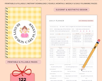 Printable Skincare Planner Bundle | Undated Beauty Routine & Makeup Tracker | Glow Up Journal | Haircare Log A4 A5 Letter | Fillable PDF