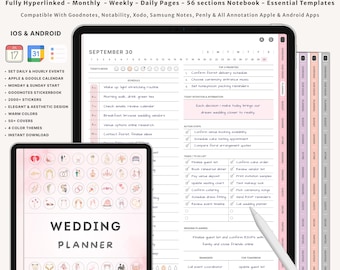 Digital Wedding Planner Goodnotes iPad Template | Budget, Checklist, Timeline, Itinerary, Binder, Vision Boards, Hyperlinked