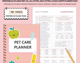 Printable Pet Care Planner | Vet Records Feeding Schedule | Health Medication Grooming Logs