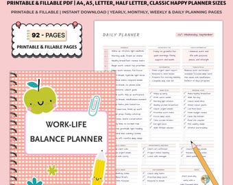 Druckbare Work-Life-Balance-Planer | Tägliche Arbeit Aufgaben Ziele Wellness Time Organizer