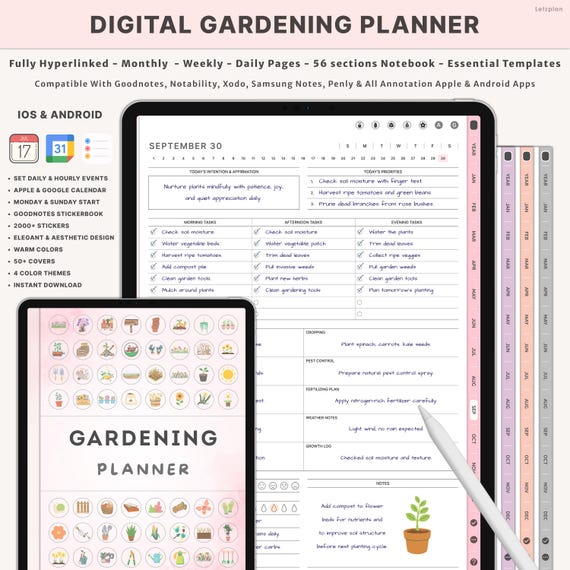 Digital Gardening Planner with Garden Journal Garden Logbook Plant Care Task List Garden Organizer Goodnotes Gardening Tracker iPad