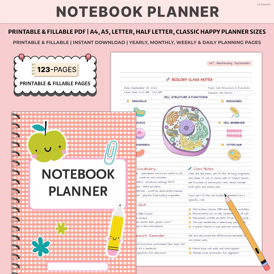 Printable Notebook Planner | Lined Dot Grid Graph Paper | Wide ...