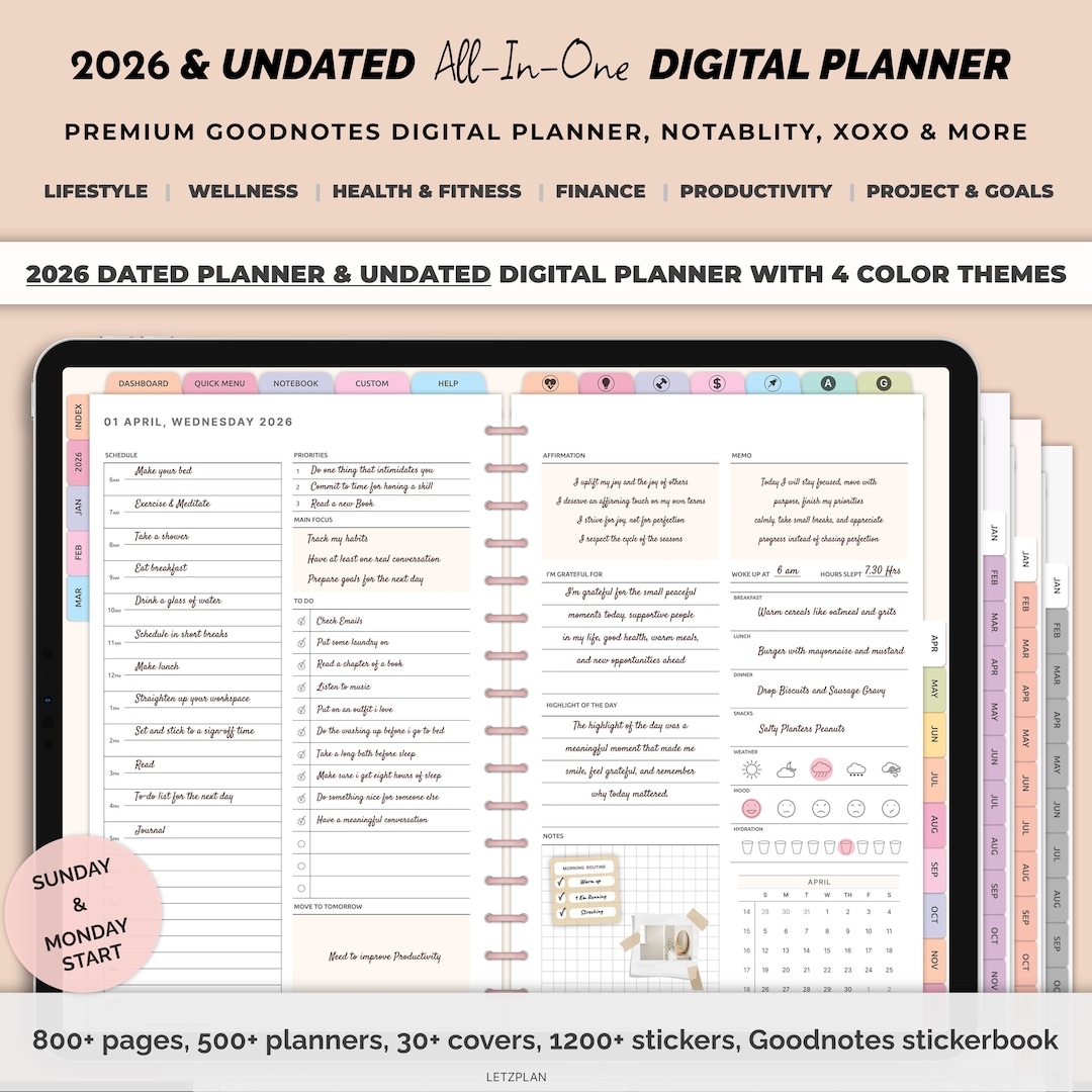 All-in-one Digital Planner 2026 | Undated Hyperlinked Daily, Weekly ...