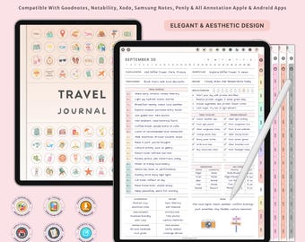 Digital Trip Journal for iPad | GoodNotes Travel Notebook, Travel Diary, Vacation Planner, Packing List, Travel Itinerary, Budget Tracker