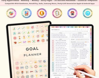Digitaler Zielplaner für Goodnotes SMART GOal Tracker Habit Maker Hyperlinked iPad Journal Vision Board Persönliches Wachstum Produktivität