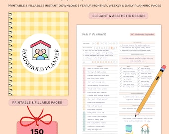 Haushaltsplaner zum ausdrucken | Undatierte Sammelmappe | Familienleben Organizer & Putzplan A4 A5 Letter | Ausfüllbares PDF
