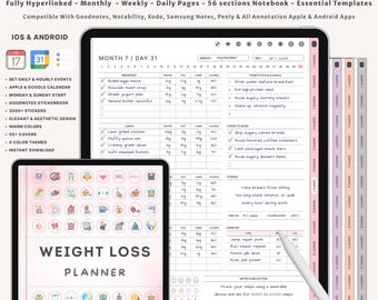 Digital Weight Loss Planner | iPad Fitness Planner | GoodNotes Workout Tracker | Meal Planner | Weight Tracker | Self Care Journal