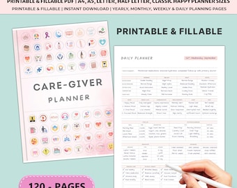 Caregiver Planner Printable | Daily Log Medical Tracker Binder | Elder Care Checklist Medication A4 A5 Bundle