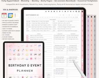 Paquete de planificador de fiestas digital Plantilla de organizador de eventos Lista de verificación de planificación de cumpleaños Seguimiento de lista de invitados Presupuesto de evento Plan de fiesta infantil